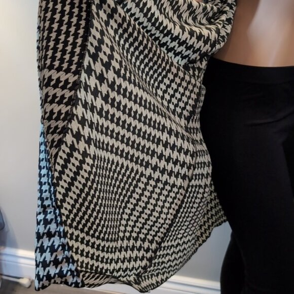 Vintage Houndstooth Overcoat Trench Duster Jacket Open Front Mid Length 80s 90s - Picture 9 of 13